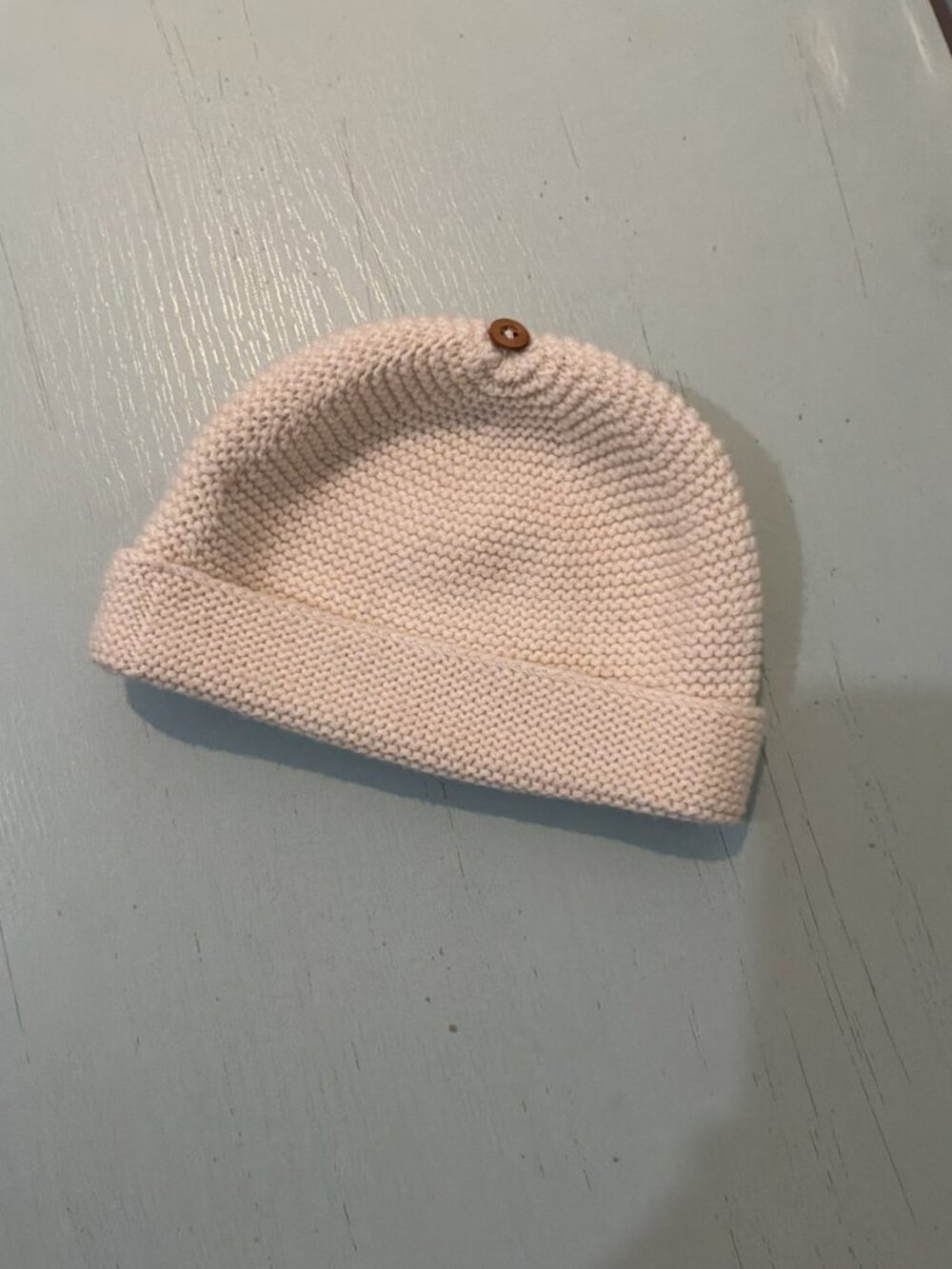 Bonpoint Cream Garter Knit Beanie T2 18-24M